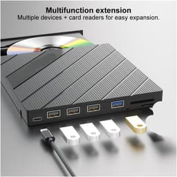 Externe DVD-speler - CD/DVD Brander - Bestanden Branden - 7-in-1 Kaartlezer - USB 3.0 Type-C - Zwart — thumbnail 4