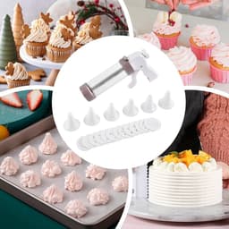 Koekjespers - Bakmachine Dessertgereedschap - Taart Decoreren - 13 Schijven 6 Tips - 22 x 14.5 cm - Wit — thumbnail 2