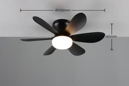 REALITY LUND - Plafondventilator - Zwart mat - incl. 1x SMD 8 W - Licht apart schakelbaar - Afstandsbediening - Dimbaar - Traploos instelbare lichtkleur - Nachtlampje - Geheugenfunctie - 3 snelheidsinstellingen - Timer - Zomer- en wintermodus — thumbnail 2