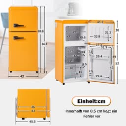 Koelkast 60 liter geel retro dubbeldeks koel vrieskast voor keuken en woonkamer thuisgebruik — thumbnail 2