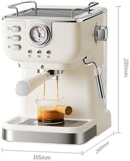 Espressomachine - Halfautomatische espressomachine - Koffiemachine voor thuis/kantoor - Met melkschuimer - 20 bar - 1050 watt - 1,5 liter - Gebroken wit — thumbnail 2