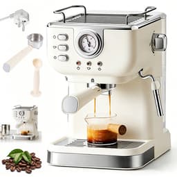 Espressomachine - Halfautomatische espressomachine - Koffiemachine voor thuis/kantoor - Met melkschuimer - 20 bar - 1050 watt - 1,5 liter - Gebroken wit — thumbnail 1