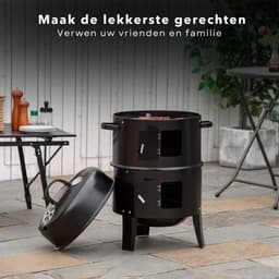BBQ Rookoven - Rook- en Grilloven - Ø40 x H78 cm - Staal - 2 Roosters - Thermomemeter - Houtskool/Briketten - 6,9 kg - Barbecue Smoker — thumbnail 2