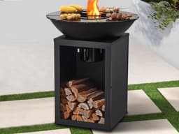 Vente-unique Barbecue plancha brasero op houtskool met opbergruimte 80 x 80 x 96 cm, zwart - IGNOS — thumbnail 1