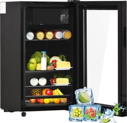 Sweiko 76LMini Koelkast, 3L+73L voor ijs, houdt 51 blikjes limonade, water, bier of wijn. Laag geluidsniveau verrichting, compressorkoeling systeem, energie-efficiënt, regelbare planken — thumbnail 1