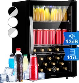 Klarstein Drankkoeler minikoelkast met glazen deur, minikoelkast voor op de kamer, kleine met verstelbare schappen, kleine koelkast van 147 liter, stille koelkast voor binnen en buiten - Drankkoelkast Drankenkoelkast - Touch Display - RVS — thumbnail 1