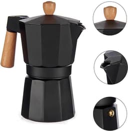 Italian Coffee Pot 6 Cups Wood Aluminium — thumbnail 3