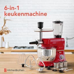 KitchenBrothers Keukenmachine - Keukenrobot - 6-in-1 Keukenmixer - Met Gehaktmolen, Blender en 15 Accessoires - 6,2L RVS Kom - Rood — thumbnail 2