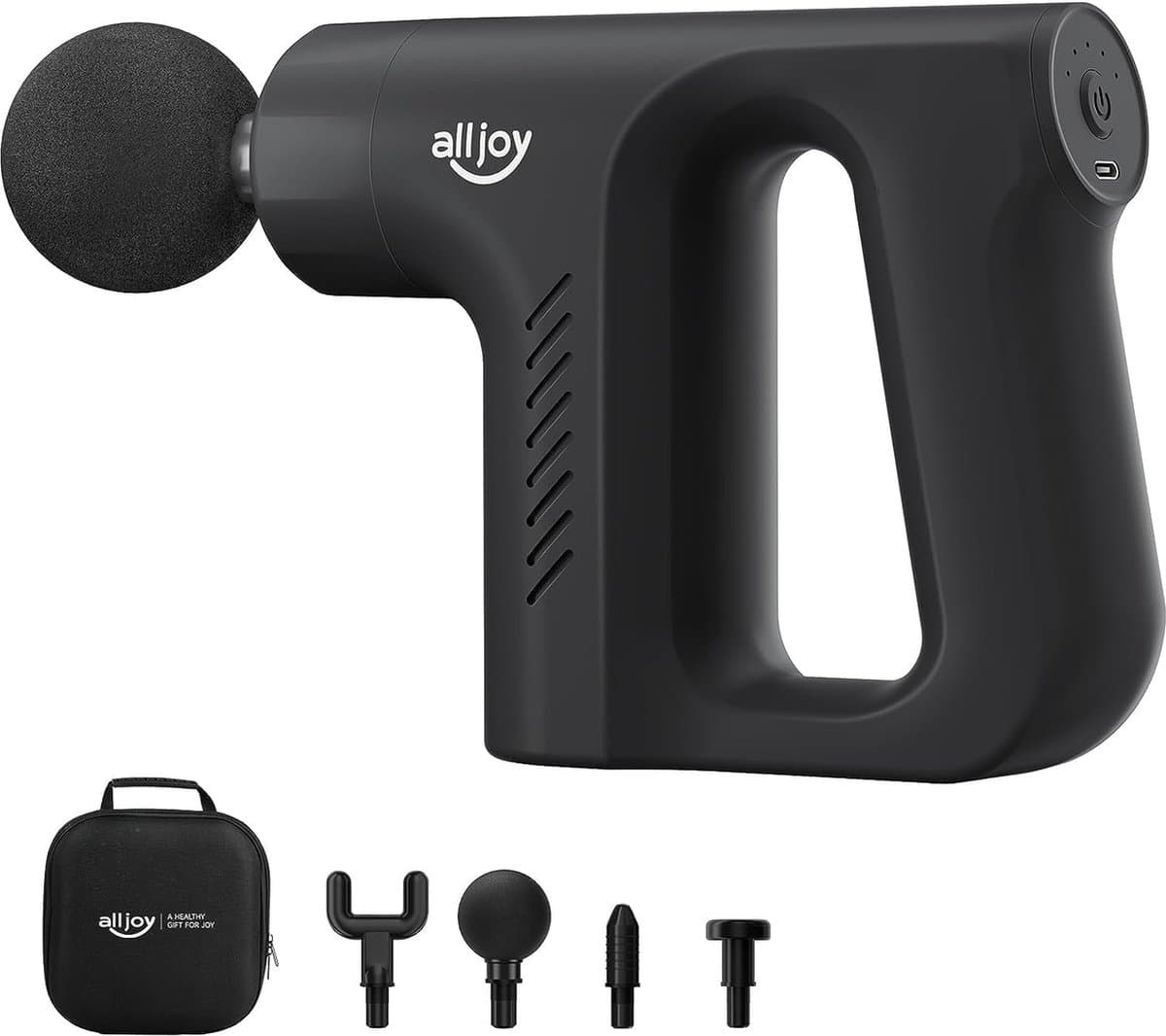 Massagepistool, 3200 rpm, krachtig draagbaar massagepistool, massageapparaat voor sporters, diepe weefsel-spieren, mini massagepistool met 4 massagekoppen, USB C — afbeelding 1