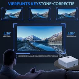 Mini Projector - Draagbaar Mini Beamer - Full HD 1920 X 1080 - 6000 lumen - 5000:1 Contrast - Met Ingebouwde Stereo Luidsprekers - Wifi, Bluetooth - TV Stick, TV Box, HDMI, USB, TF/SD Kaart, VGA, AV - 15,5 x 21 x 7 cm - Wit — thumbnail 2