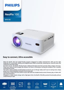 Vaste videoprojector scherm 65 inch (165 cm) LED NeoPix 100 - met hifi-stereo-luidsprekers - USB HDMI - compact wit Beamer — thumbnail 5