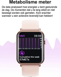 Belesy® QUOTE – Smartwatch Dames – Smartwatch Heren – Horloge – 1.69 inch Kleurenscherm – Stappenteller – Hartslagmeter – Bloeddrukmeter – Temperatuurmeting – Slaapmonitor – Sportmodus – Persoonlijke Wijzerplaat – Bluetooth 5.2 – Paars Goud — thumbnail 3