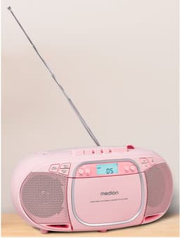 MEDION E66476 Stereo Geluidssysteem (boombox, CD-speler, MP3, cassette, draagbare cassettespeler voor kinderen, FM-radio, AUX, hoofdtelefoon, netvoeding & batterij) Roze — thumbnail 4