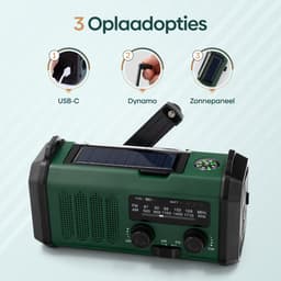 Lion D'or® - Noodradio - 10.000mAH Batterij - Noodradio Solar Opwindbaar - USBC Oplaadbaar - Powerbank - Noodpakket - Noodrantsoen - Draagbare Radio - Groen — thumbnail 4