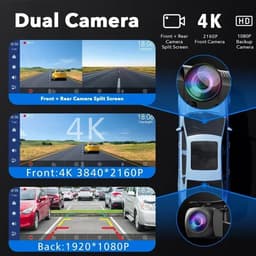 Dashcam voor Auto - 10.26” 4K Dashcam – CarPlay & Android Auto – 350° Rotatie – 6M AHD Achtercamera – Nachtzicht & Rijassistentie - Zwart — thumbnail 3