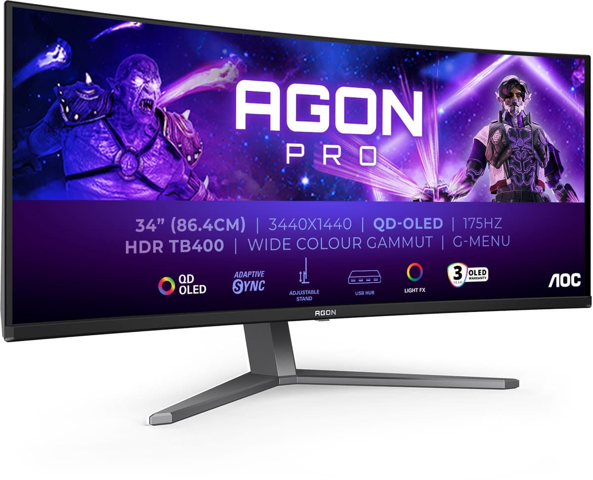 AOC AGON PRO AG346UCD - Ultrawide Curved OLED Gaming Monitor - HDR400 - 175hz - 34 inch — afbeelding 1