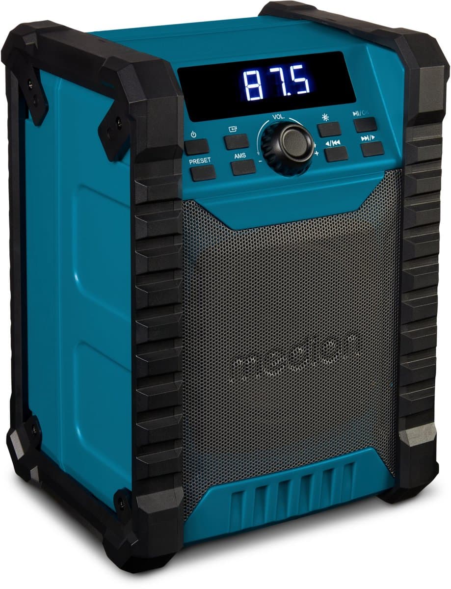 MEDION E65895 Bouwplaatsradio met oplaadbare batterij (robuuste behuizing, draaggreep, Bluetooth, spatwaterdicht (IP54), FM-radio, AUX) groen — afbeelding 1