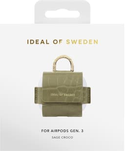 IDEAL OF SWEDEN, Hoesje geschikt voor Apple AirPods 3 - Flo Series Croco Textuur met Karabijnhaak, Groen — thumbnail 3