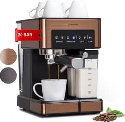 Klarstein Koffiemachine Espresso Pistonmachine met Melkopschuimer, 1,8 L Mini Espressomachine met Piston, 20 Bar Compacte RVS , 1350 W Koffiemachine voor Cappuccino, Latte en Espresso - Stoompijpje Touch LED - Coffee Machine — thumbnail 1