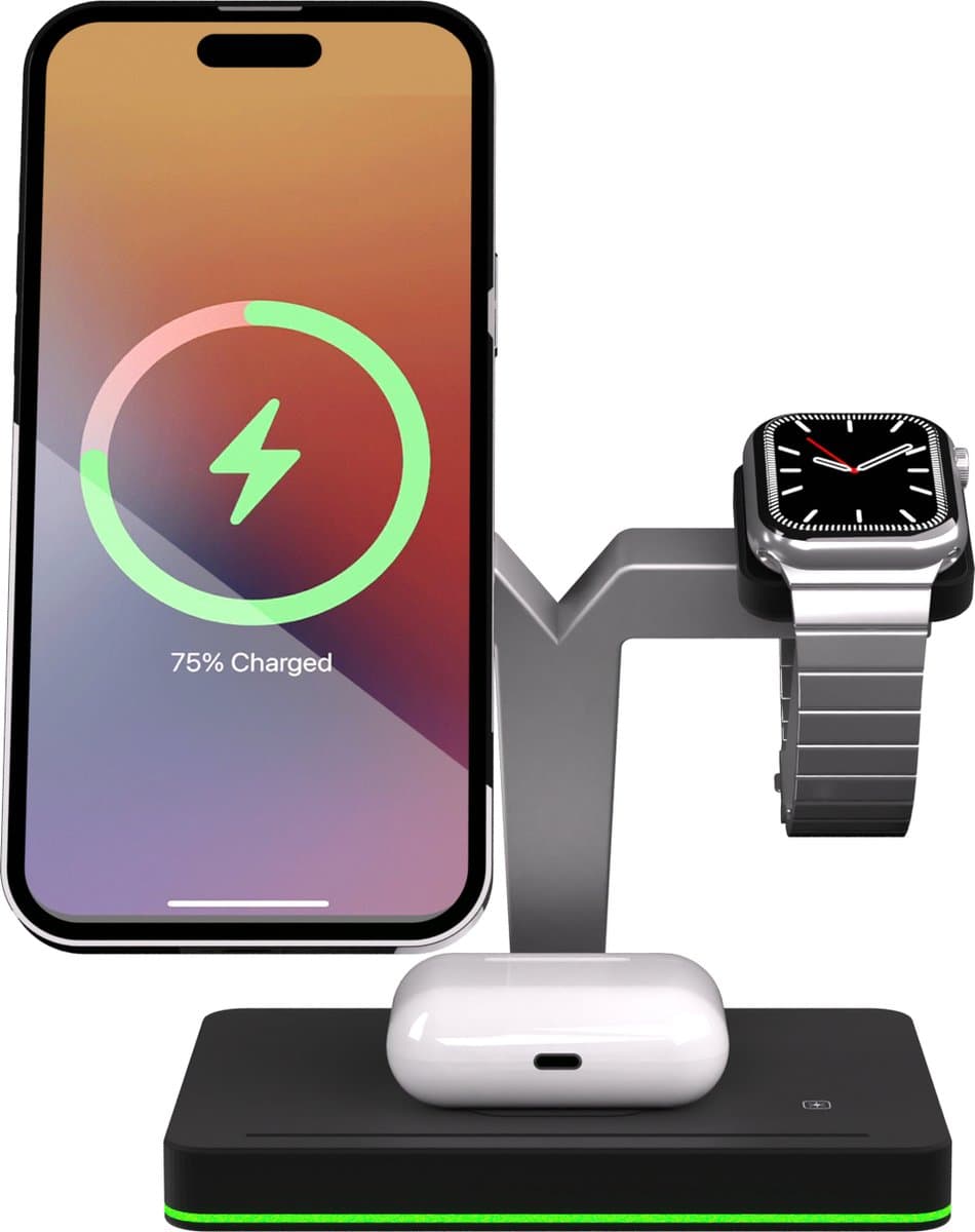 3 in 1 Magnetische docking station geschikt voor Apple iPhone / Apple Watch / AirPods - Oplader draadloos - iPhone Oplader met kabel - USB A naar USB C - Magneet - Magnetisch Oplaadstation telefoons - GSM lader Qi station - Wireless Charger — afbeelding 1