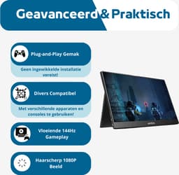 Thuys - 144hz Monitor - Draagbare Monitor - Gaming Monitor Draagbaar - 1080P Full HD, Zwart — thumbnail 2
