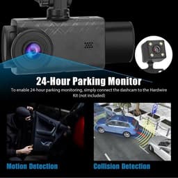 Vlemico - Dashcam - 3-kanaals Dashcamera voor Auto's - 1080P Full HD Nachtzicht - G-sensor en Parkeermodus - Veiligheid en Bewaking - Geschikt voor... — thumbnail 3