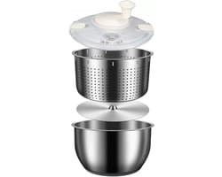 Salade Spinner - Groente Wasmachine - Salades Drogen - Ingebouwd Afvoersysteem - 6L Kom - Zilver