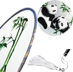 Handventilator Chinese Stijl - Panda Ventilator - Koelte Bieden - Dubbelzijdig Borduurwerk - 35.5 cm Lengte - Kleurrijk — thumbnail 4