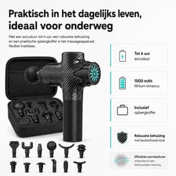 Gloovon® - Massage Gun Professioneel - Premium Massage Apparaat - 25.2V - Draadloos - Inclusief Koffer en 12 Opzetstukken - Borstelloze motor - Krachtig Massage Pistool - Fitness - Koolstofvezel — thumbnail 4