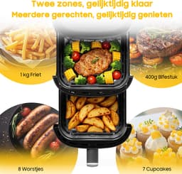 AIMASON Airfryer 10L dubbele stapel - 2700W Heteluchtfriteuse met 2 kamers - XXL Heteluchtfriteuse met verticale dubbele kamer - 6-in-1 Functies - Max 230°C - Bespaart 50 procent ruimte - Receptenboek — thumbnail 5