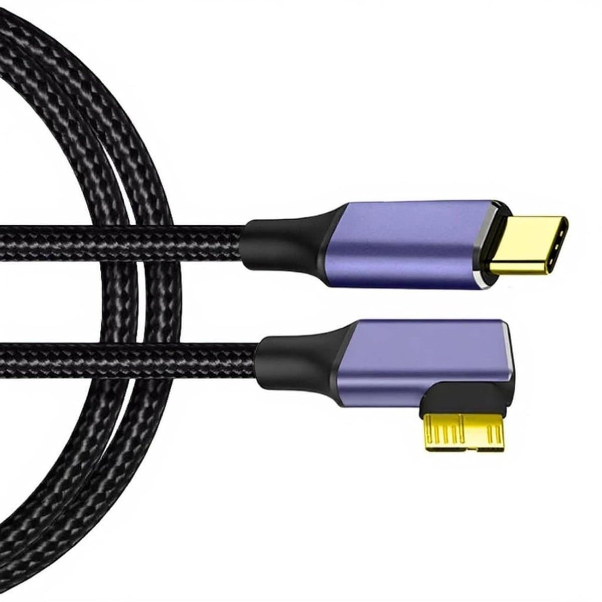 USB C naar MicroB Kabel - Data Overdrachtskabel - Externe Schijf Koppelen - Haakse Connector - 1 Meter - Zwart — afbeelding 1