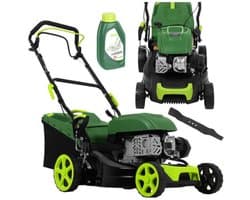 MOZY® - Grasmaaier op Benzine - 50 Liter Opvangbak - 8 Maaihoogte Instellingen - 406 mm Breed - 3000 RPM - met Reserve Mes - Verstelbare Hoogte - Benzinegrasmaaier