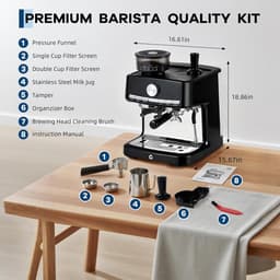 Professionele Pistonmachine met Bonenmaler en Melkopschuimer - Espressomachine met 58mm Piston - 15 Bar - 1.5 Liter - Inclusief Barista Set — thumbnail 5