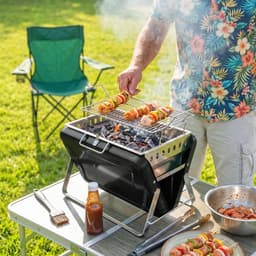 Premie Houtskool Barbecue - Smoker Barbecue - Barbecuegrill - Grillwagen - Houtskoolgrill - Houtskoolgrill met Grillrooster, Handvat en Inklapbare Poten - BBQ voor buiten, tuin & kamperen - 40x28x25,5 cm - Zwart — thumbnail 5