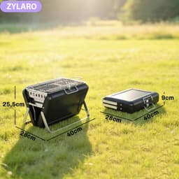 Premie Houtskool Barbecue - Smoker Barbecue - Barbecuegrill - Grillwagen - Houtskoolgrill - Houtskoolgrill met Grillrooster, Handvat en Inklapbare Poten - BBQ voor buiten, tuin & kamperen - 40x28x25,5 cm - Zwart — thumbnail 2