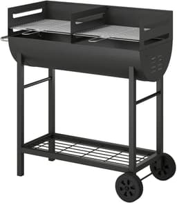 Premie Houtskool Barbecue - Smoker Barbecue met 2 Grillzones - in Hoogte Verstelbaar - Barbecuegrill - Grillwagen - Grillrooster - Houtskoolgrill met Wielen & Handgreep - BBQ voor buiten, tuin - Zwart — thumbnail 3