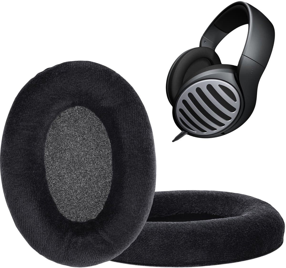 kwmobile 2x fluwelen oorkussens geschikt voor Sennheiser HD515 / HD555 / HD595 / HD518 koptelefoons - Kussens voor over-ear-koptelefoon in zwart — afbeelding 1
