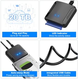 USB naar SATA Adapter - Externe Harde Schijf Kabel - Opslag Uitbreiden - UASP Acceleratie - 20TB Capaciteit - Zwart — thumbnail 2