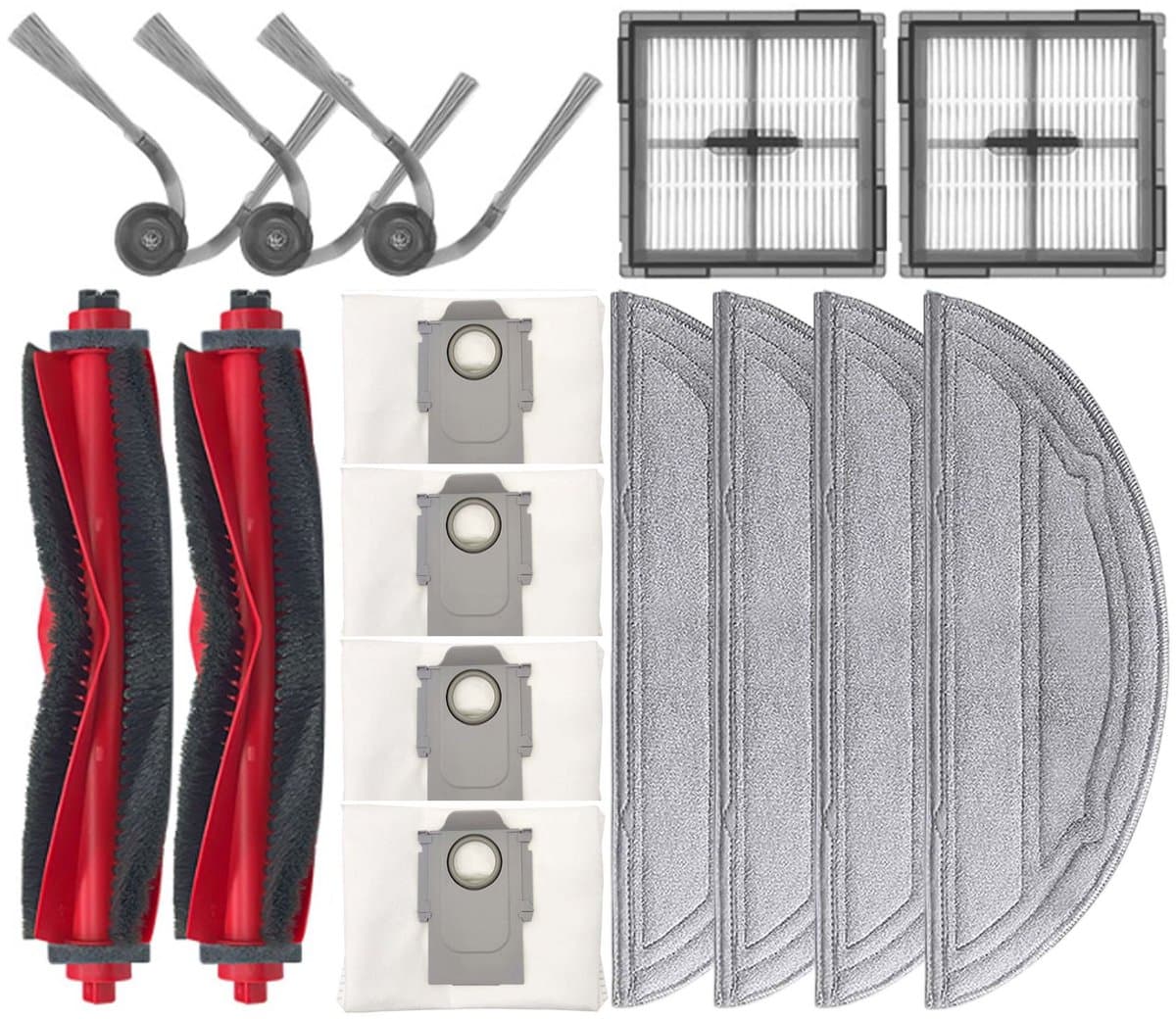 15 stuks - Stofzuiger accessoireset - geschikt voor Roborock Q10 VF+/PF Robotstofzuiger - 2 Hoofdborstel - 4 vacuümzak - 4 Dweildoek - 3 Zijborstels - 2 Filter — afbeelding 1