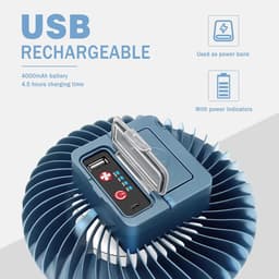 Kampeerfan - LED Campinglamp - Draagbare Ventilator Lamp - USB - Tentkoeling - Campingverlichting - Outdoor kampeeraccessoires - Plafondventilator met verlichting - Geschikt voor buitenactiviteiten, kamperen, kantoor en andere gelegenheden - Blauw — thumbnail 4