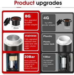 Velmio Draadloos Koffiezetapparaat 3-1 - Draagbaar Koffiezetapparaat Voor Onderweg - Espressomachine - 20 Bar - 3-in-1 Capsules & Gemalen Koffie - 60ML - Zwart — thumbnail 4