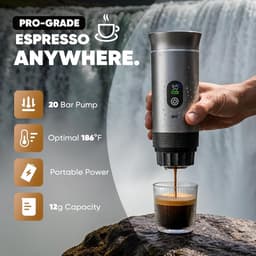 Draagbare 3-in-1 espressomachine, zelfverwarmend en oplaadbaar met slim display — Geschikt voor gemalen koffie, kleine en grote capsules; mini-machine voor op reis en camping, 20 bar extractie, 80 ml kop — thumbnail 4