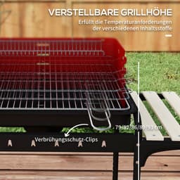 Outsunny-Holzkohlegrill-Metall, Kiefernholz-103L x 47B x 95H cm-Rot — thumbnail 5