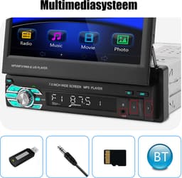ESSGOO 1Din Autoradio Met Bluetooth - Apple Carplay & Android Auto - 7" HD Touchscreen Handmatig Opvouwbaar Scherm - USB, AUX, FM, EQ, TF - 12 LEDs Achteruitrijcamera — thumbnail 4