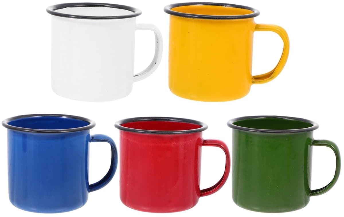 Dailygoods- Geëmailleerde Kopjes Set van 5 - Vintage/Multi-functioneel - Voor Koffie/Thee/Wijn - Hoogwaardig Emaille - Geïsoleerd Handvat - Slijtvast en Corrosiebestendig - Mok — afbeelding 1