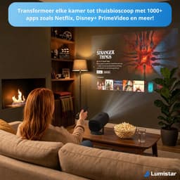 Lumistar® Pro Mini Beamer - Alles-in-één Smart TV Projector - 2025 model - Android 11.0 & iOS - WiFi 6 & Bluetooth 5.2 - 4k Ondersteuning - Beamer - Inclusief Hdmi kabel - Home Cinema - Zwart — thumbnail 5