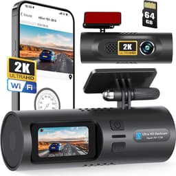 Dashcam Auto, 2K WiFi met App Controle, Dashcam Voorkant Binnenkant met 64GB SD Kaart, Ingebouwd Display 1.5 inch, Dashcam Ondersteunt Parkeer Bewaking, G-Sensor, Lus Opname, Loop Recording — thumbnail 1