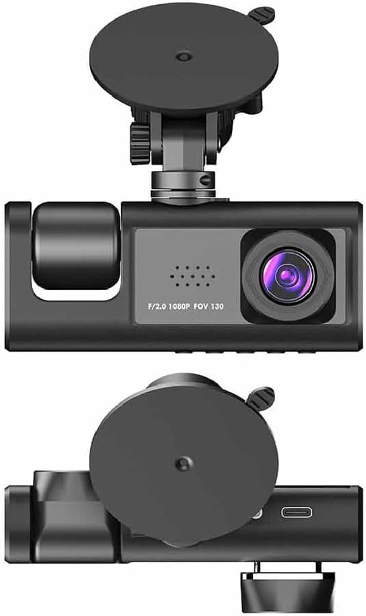 Driecamera-dashcam - WiFi - 170° groothoek - drie camera's (voor, binnen en achter) - Full HD - 2-inch scherm - nachtzicht en botsingsdetectie - cyclische opname - achteruitrijbeeld — afbeelding 1