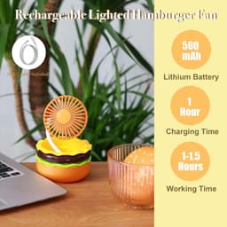 Hamburger Ventilator - Tafelventilator - Ingebouwde verborgen spiegel - 3 Snelheden - Kantelbaar - Draadloze Ventilator - Handventilator - Leuke - Binnen en buiten — thumbnail 2