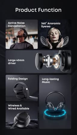 Draadloze Bluetooth Koptelefoon-Actieve Ruisonderdrukking ANC - Over-Ear — thumbnail 3